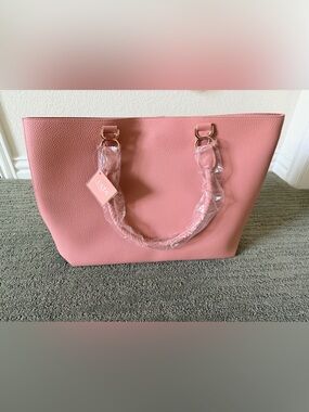 Ulta Beauty Pink Faux Leather Tote Bag Large Shoulder Handbag Gold Hardware NWT